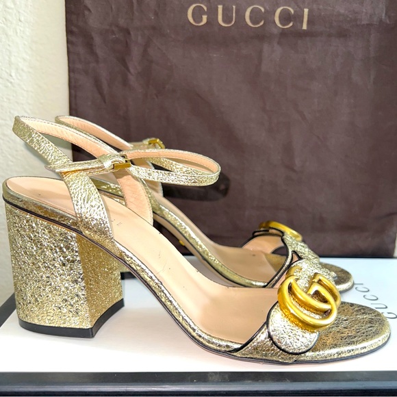 GUCCI Sexy Metallic Laminate Leather Mid Heel Sandal Double US Size 6, with Box. - Picture 4 of 16